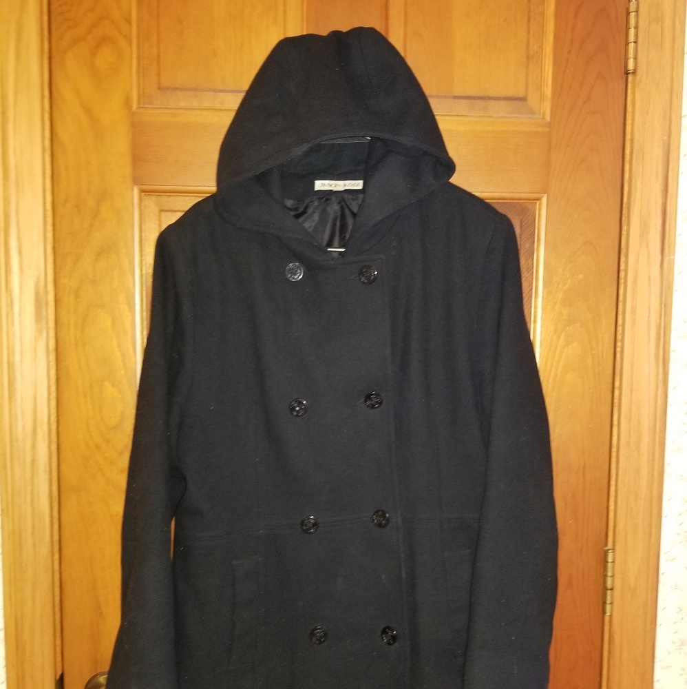 GUC JASON KOLE BLACK HOODED PEA COAT SIZE 14 WOMEN